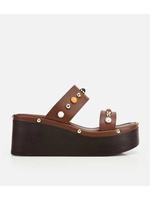 Hotiç 01TEY324200A370 KADIN Taba Renkli Taş Aksesuar Platform Sandalet