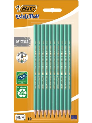 1001 Bıc Evolution Kurşun Kalem, 10'lu Blister, Kıymık Oluşturmaz, Çiğnemeye Karşı Dayanıklı, K