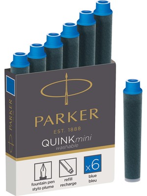 1001 Parker Quink Kısa Dolma Kalem Kartuşu, Yıkanabilir Mavi, 6'lı Kutu