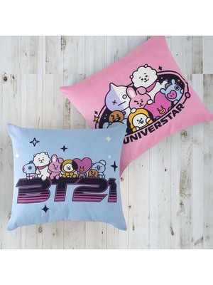 1001 Taç Lisanslı Pamuk BT21 Kırlent Çok Renkli Tekli