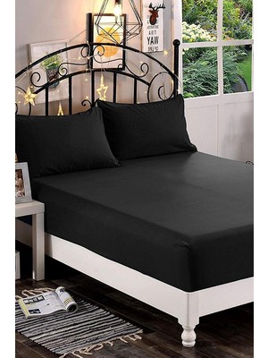 1001 Mer-Tim Pamuklu Ranforce Çift Kişilik 160X200 Lastikli Çarşaf Takımı - Siyah (Siyah / 160 x 20
