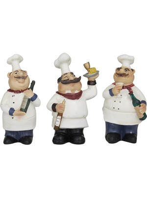 1001 Deco 79 Polystone Şef Heykeli (3chef Seti) 5", 4", 6" H, Beyaz