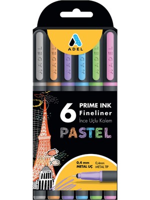 1001 Adel Prime Ink Fineliner 6'lı Pastel Klasik Ince Uçlu Kalem
