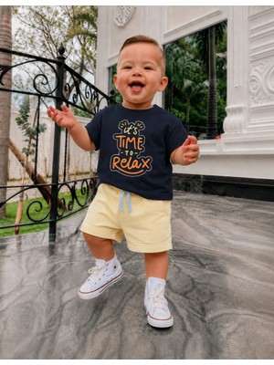Organickid Basic Bebek Oversize Nakışlı Lacivert T-Shirt