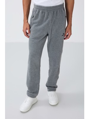 Tommy Life Gri Melanj Dik Yaka Basic Fermuar Cepli Standart Kalıp Erkek Polar Eşofman Takımı - 85193