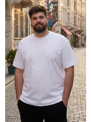Tommy Life Beyaz Basic Kısa Kol O Yaka Büyük Beden Erkek T-Shirt - 88072