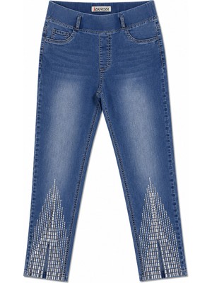 Zanessi Büyük Beden Likralı Taşlı Denim Kadın Pantolon