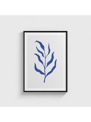 Domirus Mavi Yaprak Dalı Tablo Çerçeveli Poster Duvar Dekorasyonu