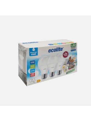 Ecolite A60 LED Ampul 12W E27 6500K Beyaz Işık 3'lü Paket (4'li Paket)
