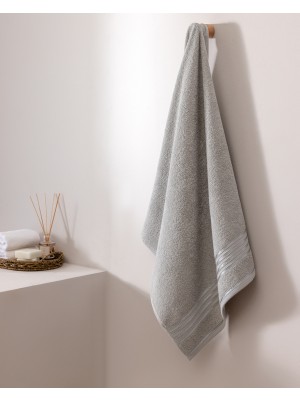 Madame Coco Marnot %100 Pamuk Bordürü Floşlu Banyo Havlusu - Açık Gri - 70X140 cm