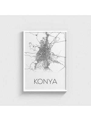 Domirus Konya Şehir Haritası Tablo Çerçeveli Poster Duvar Dekorasyonu