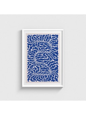 Domirus Mavi Yaprak Desen 3 Tablo Çerçeveli Poster Duvar Dekorasyonu