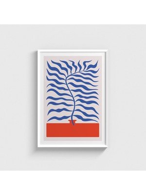 Domirus Mavi Yaprak Desen 2 Tablo Çerçeveli Poster Duvar Dekorasyonu