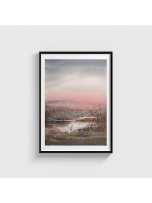 Domirus Günbatımı Göl Manzarası 1 Tablo Çerçeveli Poster Duvar Dekorasyonu