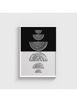 Domirus Siyah Beyaz Çizgiler ve Yarım Daireler Tablo Çerçeveli Poster Duvar Dekorasyonu