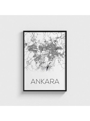 Domirus Ankara Şehir Haritası Tablo Çerçeveli Poster Duvar Dekorasyonu