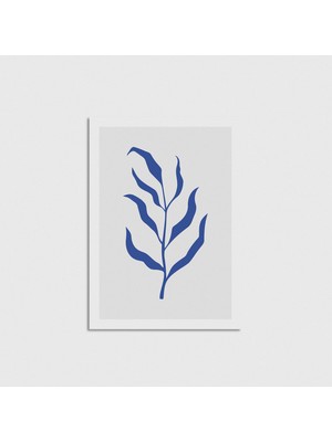 Domirus Mavi Yaprak Dalı Poster Çerçevesiz Duvar Dekorasyonu