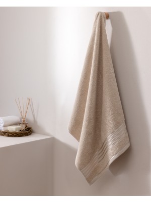 Madame Coco Marnot %100 Pamuk Bordürü Floşlu Banyo Havlusu - Bej - 70X140 cm