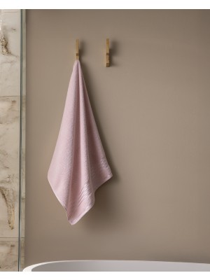 Madame Coco Marnot Bordürü %100 Pamuk Floşlu Banyo Havlusu - Pudra - 70X140 cm