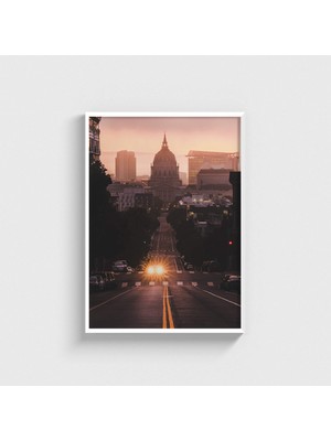 Domirus City Lights On The Road Tablo Çerçeveli Poster Duvar Dekorasyonu
