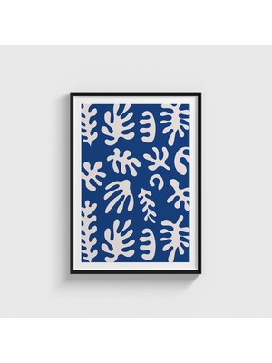 Domirus Mavi Yaprak Desen 1 Tablo Çerçeveli Poster Duvar Dekorasyonu