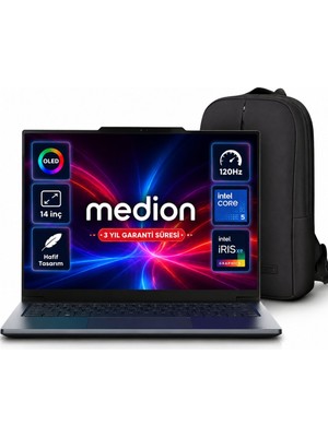 Medion Signium 14 S1 SMD600032 Intel Core 5 120U 32GB 512GB SSD Freedos 14" 120Hz OLED Dizüstü Bilgisayar + Shopimode Çanta
