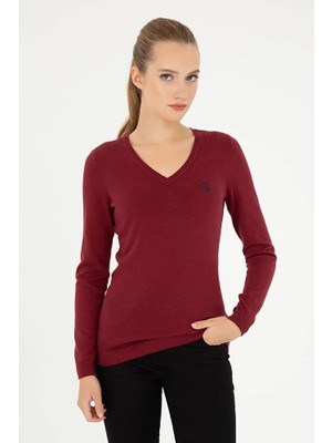 U.S. Polo Assn. Kadın Bordo V Yaka Basic Kazak