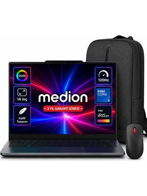 Medion Signium 14 S1 SMD600032 Intel Core 5 120U 16GB 512GB SSD Freedos 14" 120Hz OLED Dizüstü Bilgisayar + Shopimode Çanta Mouse