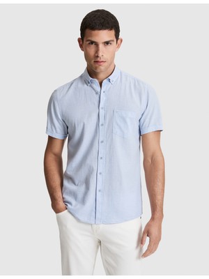 Pierre Cardin Erkek Açık Mavi Keten Karışımlı Regular Fit Kısa Kollu Gömlek 50320933-VR003