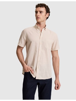 Pierre Cardin Erkek Bej Regular Fit Kısa Kollu Gömlek 50320916-VR011