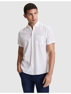 Pierre Cardin Erkek Beyaz Keten Karışımlı Regular Fit Kısa Kollu Gömlek 50320933-VR013