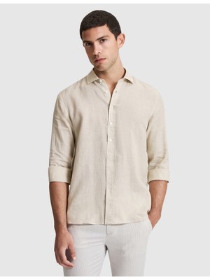 Pierre Cardin Erkek Bej %100 Keten Regular Fit Uzunkollu Gömlek 50320945-VR011