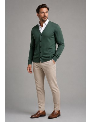 Beyome Erkek %100 Cotton V Yaka Düğmeli Hırka-Süveter Yandan Cepli Triko Günlük Şık Rahat Kesim