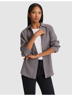 Pierre Cardin Kadın Gri Comfort Fit Uzun Kollu Gömlek 50328655-VR024