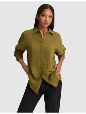 Pierre Cardin Kadın Haki Comfort Fit Uzun Kollu Gömlek 50328655-VR027