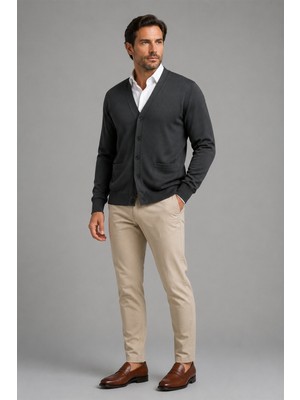 Beyome Erkek %100 Cotton V Yaka Düğmeli Hırka-Süveter Yandan Cepli Triko Günlük Şık Rahat Kesim