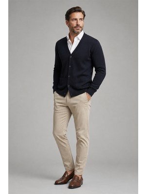 Beyome Erkek %100 Cotton V Yaka Düğmeli Hırka-Süveter Yandan Cepli Triko Günlük Şık Rahat Kesim