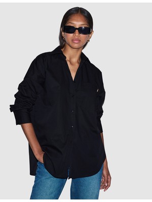 Pierre Cardin Kadın Siyah Oversize Uzun Kollu Gömlek 50328628-VR046