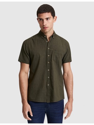 Pierre Cardin Erkek Haki Keten Karışımlı Regular Fit Kısa Kollu Gömlek 50320933-VR027