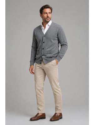 Beyome Erkek %100 Cotton V Yaka Düğmeli Hırka-Süveter Yandan Cepli Triko Günlük Şık Rahat Kesim