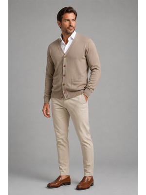 Beyome Erkek %100 Cotton V Yaka Düğmeli Hırka-Süveter Yandan Cepli Triko Günlük Şık Rahat Kesim