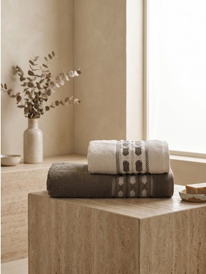 Dantela Pamuk Jakarlı 50X90cm ve 70X140cm 2'li Banyo Havlu Seti - Kod 9842