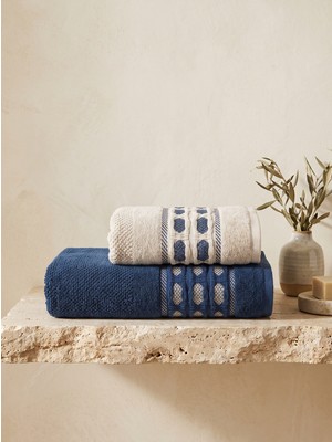 Dantela Pamuk Jakarlı 50X90cm ve 70X140cm 2'li Banyo Havlu Seti - Kod 9841