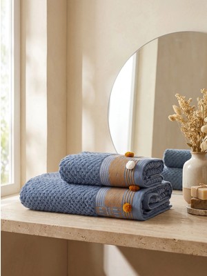 Dantela Pamuk Jakarlı 50X90cm ve 70X140cm 2'li Banyo Havlu Seti - Kod 9832