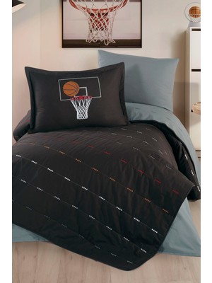 Clasy Ranforce Tek Kişilik Nakışlı Yatak Örtüsü Seti Cool Vibe Hoop V2 Antrasit