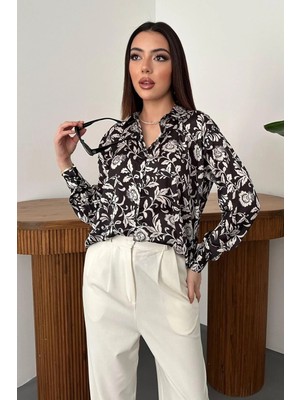 Siyah Desenli Oversize Viskon Gömlek