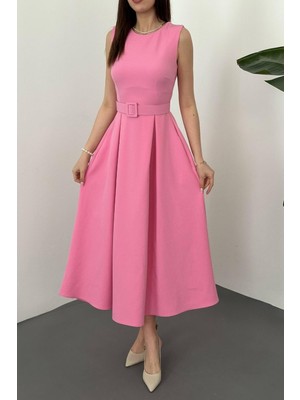 Altunay Atölye Pembe Halter Yaka Kloş Elbise