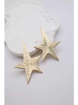 Kadın Küpe 7 cm Dokulu Star Küpe