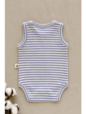 Mimu Baby %100 Pamuk Pointel Çıtçıtlı Bebek Zıbın - Mor Beyaz Çizgili