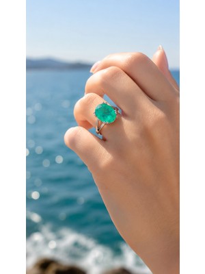 Silveranka 925 Ayar Gümüş Oval Doğal Paraiba Taşlı Yüzük